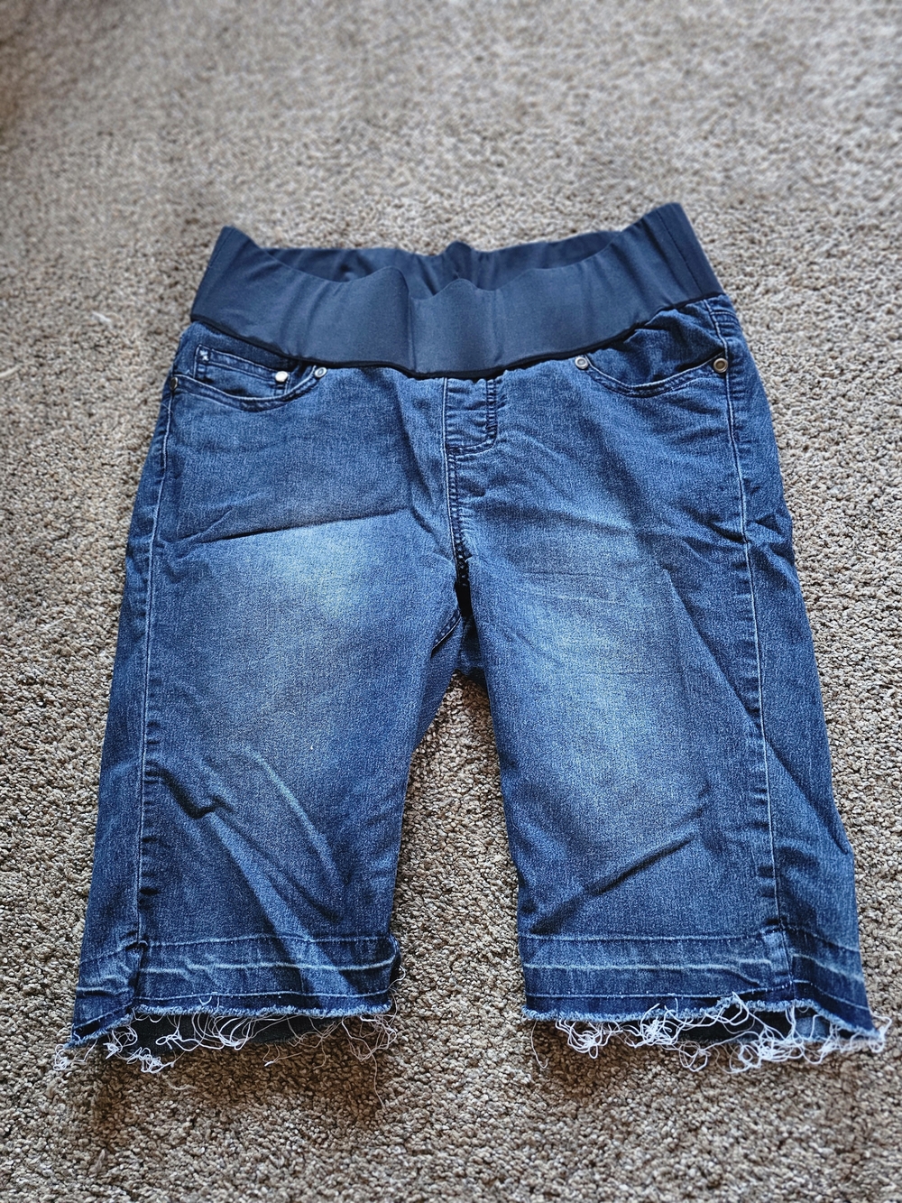 Dark Blue Maternity Denim Bermuda Shorts with Stretch Waistband